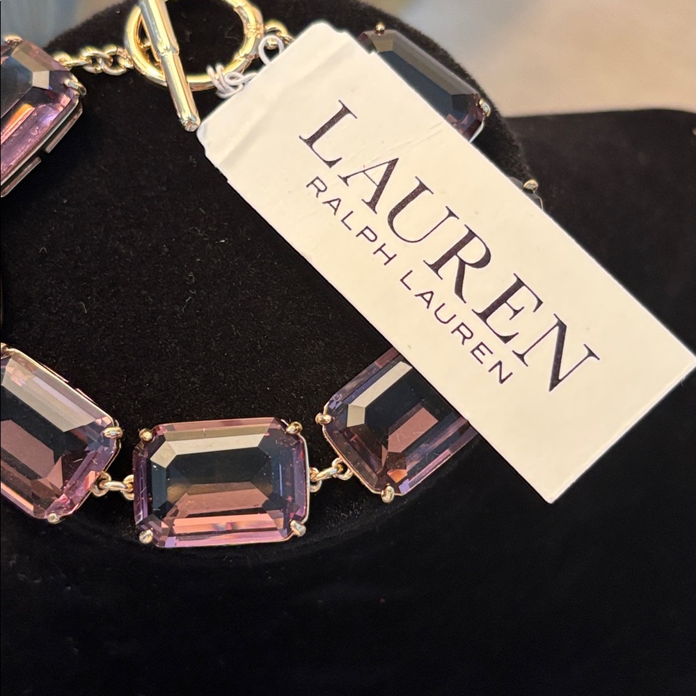 Ralph Lauren Gold Tone Glass Stone Toggle Bracelet - Picture 5 of 11